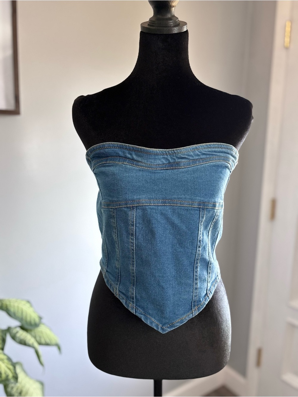 Strapless Denim Crop Top - Blue